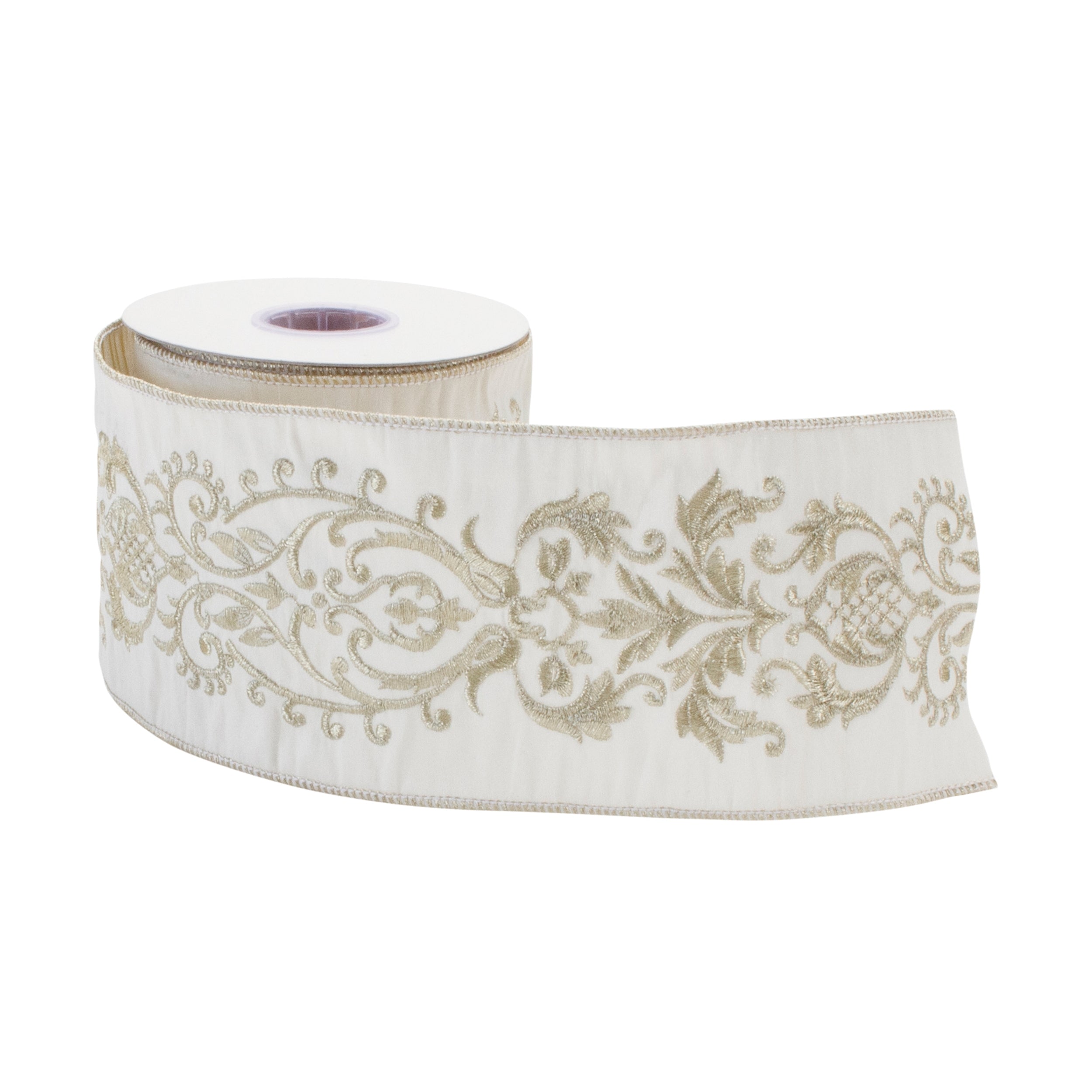 Ornate White Ribbon 4" x 5 Yds.