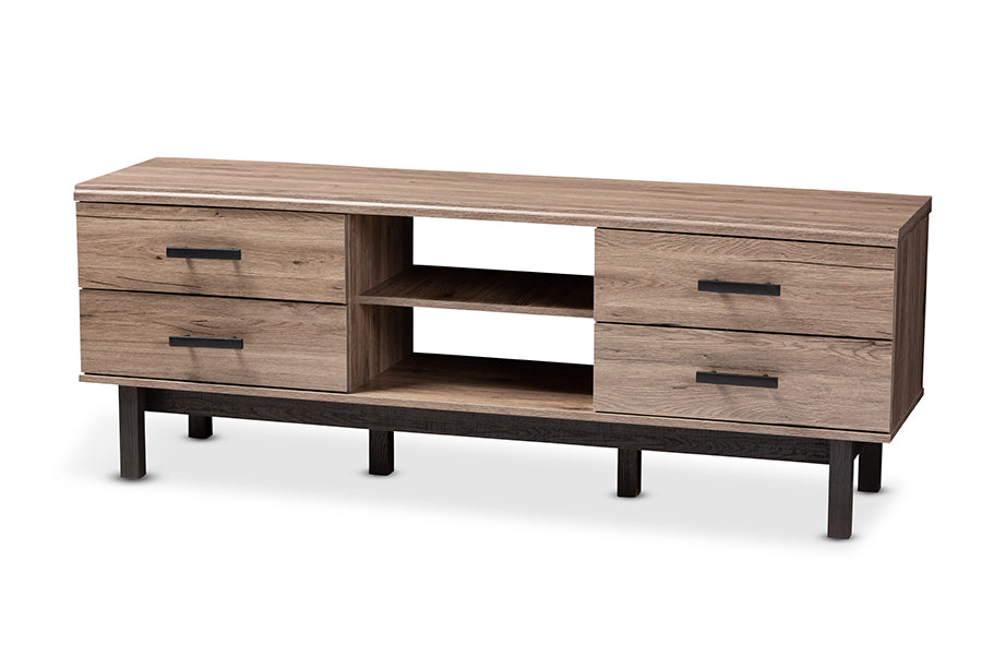Baxton Studio Arend Modern and Contemporary Two-Tone Oak and Ebony Wood 4-Drawer TV Stand
