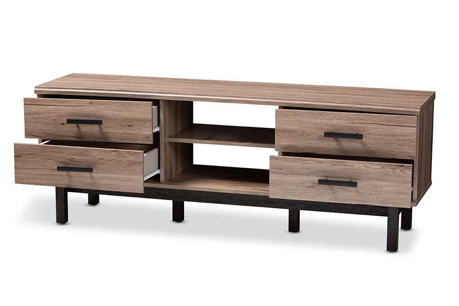 Baxton Studio Arend Modern and Contemporary Two-Tone Oak and Ebony Wood 4-Drawer TV Stand