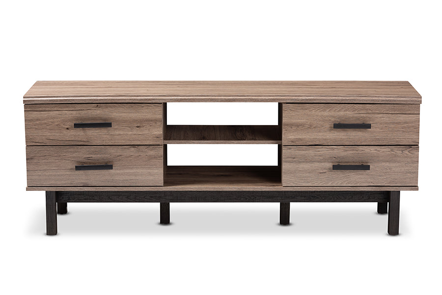Baxton Studio Arend Modern and Contemporary Two-Tone Oak and Ebony Wood 4-Drawer TV Stand