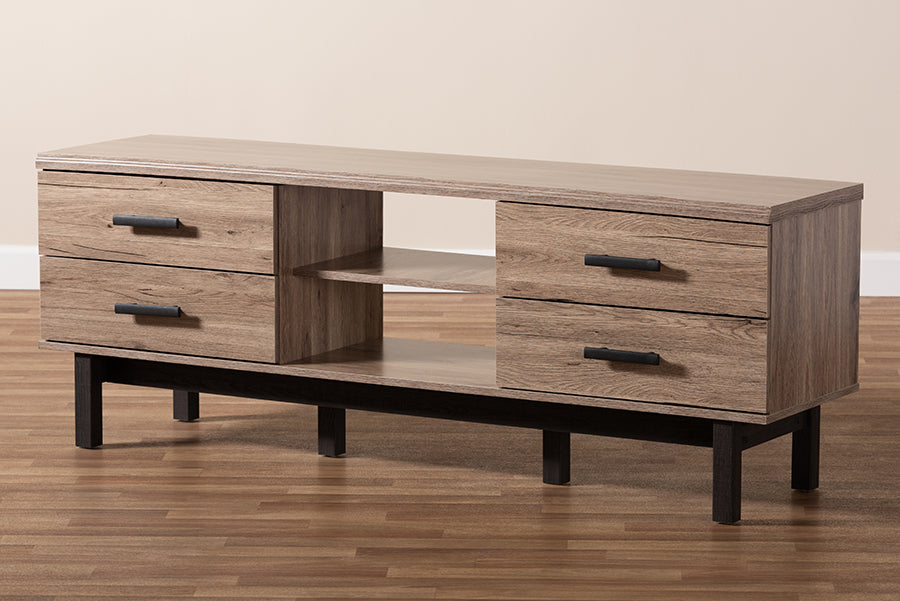 Baxton Studio Arend Modern and Contemporary Two-Tone Oak and Ebony Wood 4-Drawer TV Stand