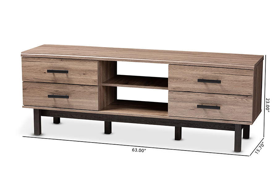 Baxton Studio Arend Modern and Contemporary Two-Tone Oak and Ebony Wood 4-Drawer TV Stand