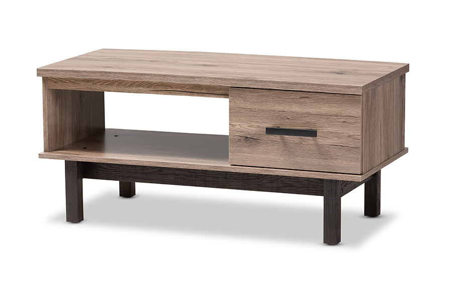 Baxton Studio Arend Modern and Contemporary Two-Tone Oak Brown and Black Wood 1-Drawer Coffee Table