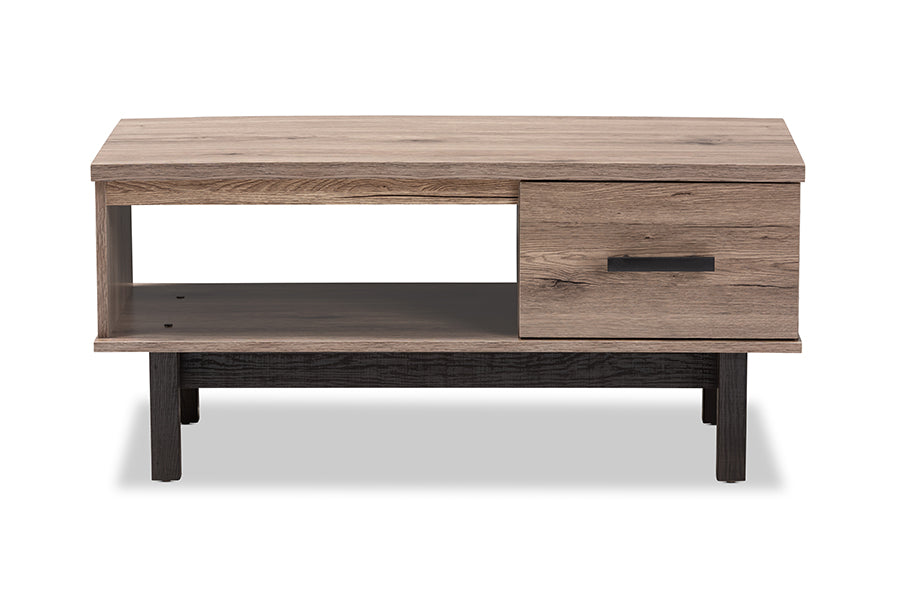 Baxton Studio Arend Modern and Contemporary Two-Tone Oak Brown and Black Wood 1-Drawer Coffee Table