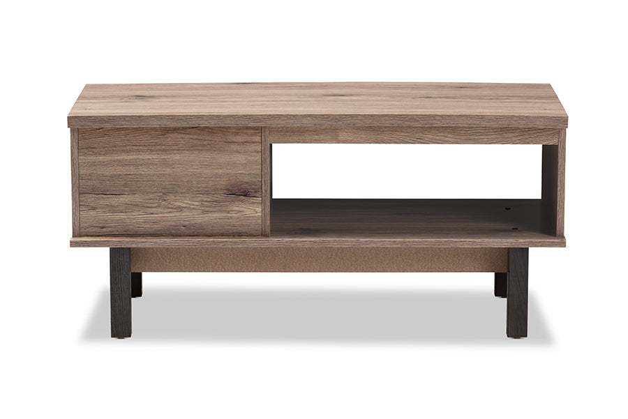 Baxton Studio Arend Modern and Contemporary Two-Tone Oak Brown and Black Wood 1-Drawer Coffee Table