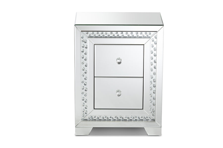 Baxton Studio Mina Modern and Contemporary Hollywood Regency Glamour Style Mirrored Three Drawer Nightstand Bedside Table