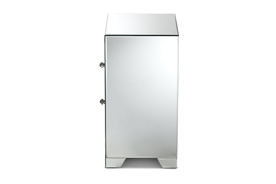 Baxton Studio Mina Modern and Contemporary Hollywood Regency Glamour Style Mirrored Three Drawer Nightstand Bedside Table