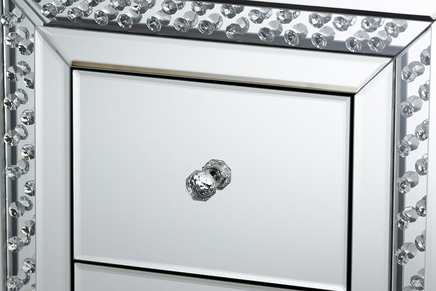 Baxton Studio Mina Modern and Contemporary Hollywood Regency Glamour Style Mirrored Three Drawer Nightstand Bedside Table