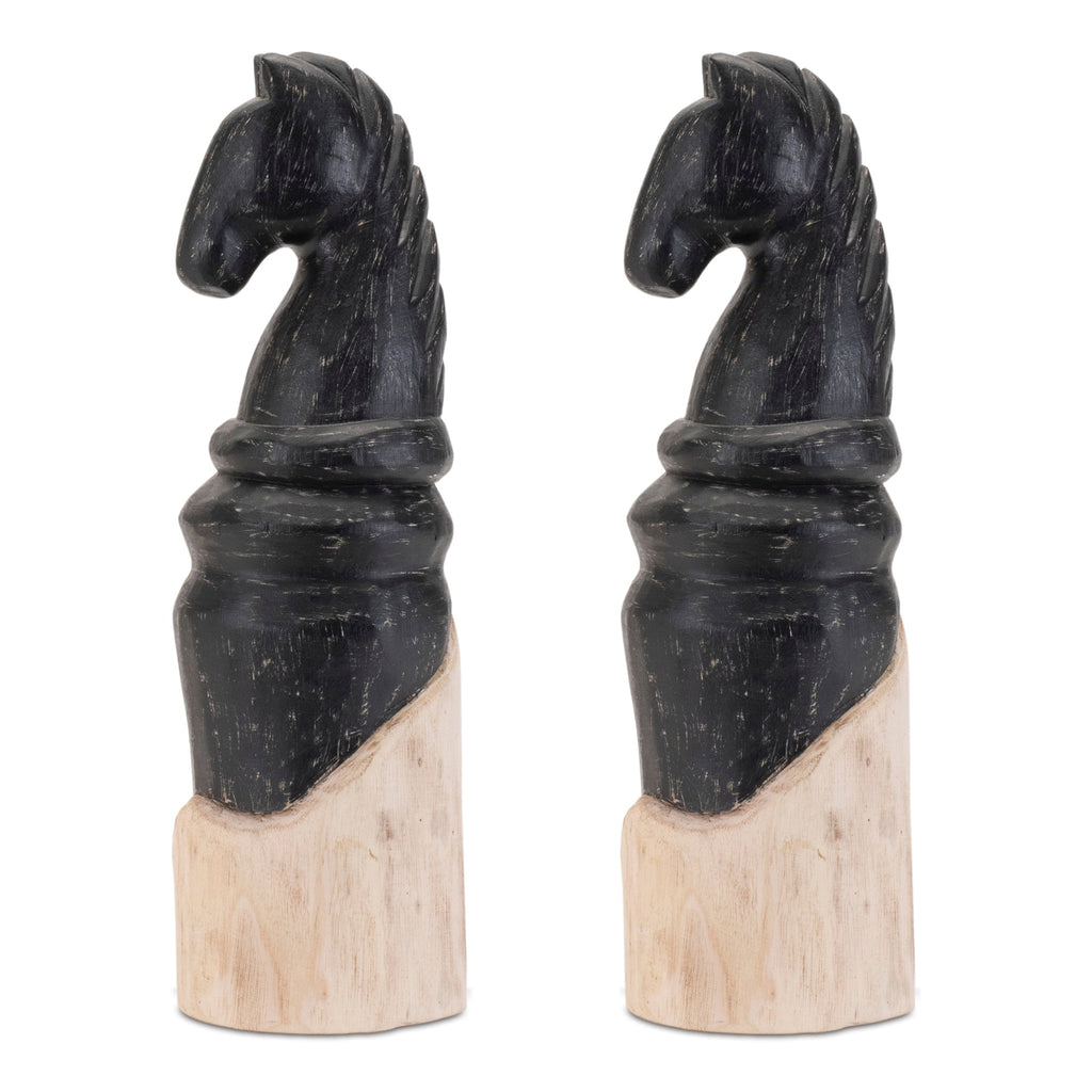 Mango Wood Knight Chess Piece Sculpture (Set of 2)