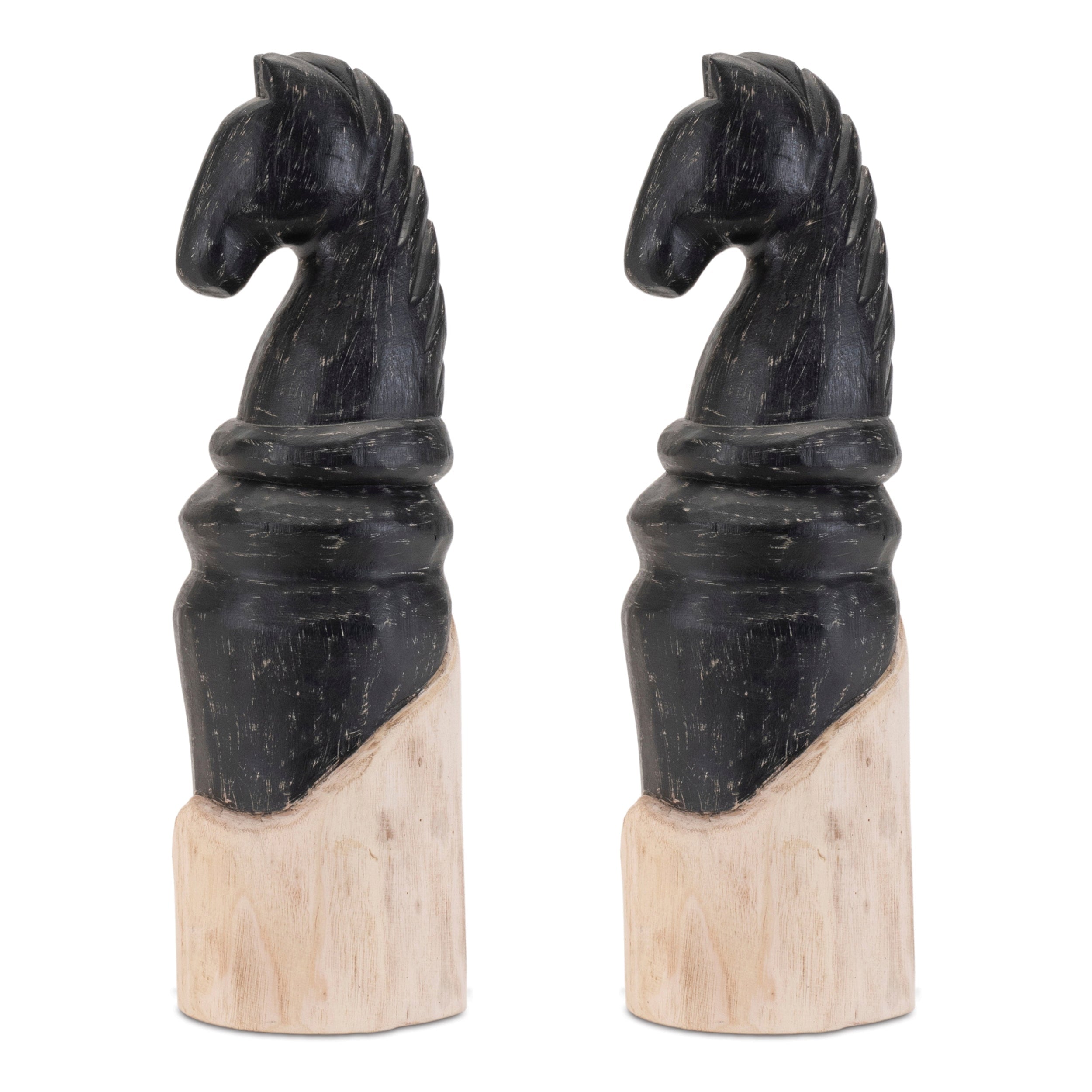 Mango Wood Knight Chess Piece Sculpture (Set of 2)
