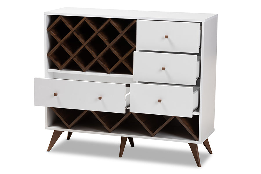 Baxton Studio Savino Mid-Century Modern White and Walnut Finished Wood Wine Cabinet