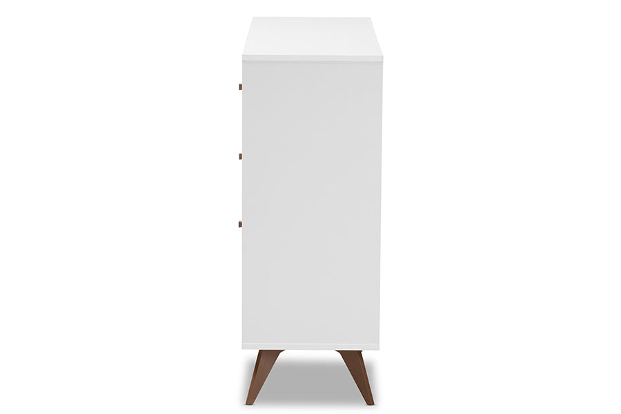 Baxton Studio Savino Mid-Century Modern White and Walnut Finished Wood Wine Cabinet