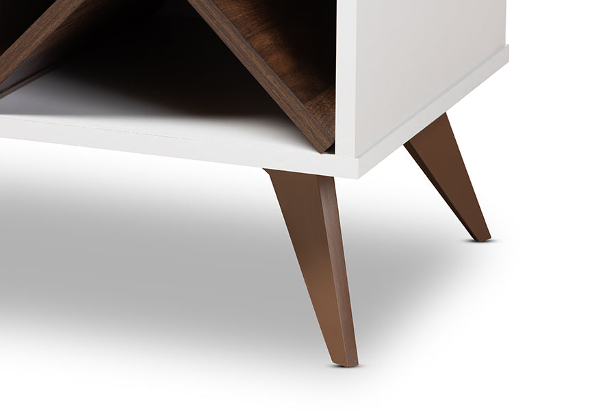 Baxton Studio Savino Mid-Century Modern White and Walnut Finished Wood Wine Cabinet