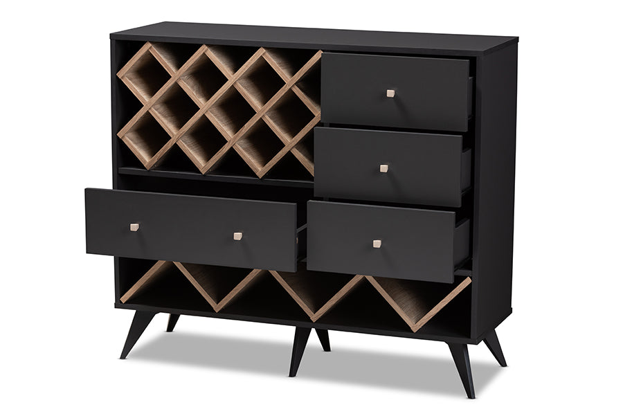 Baxton Studio Savino Mid-Century Modern Dark Grey and Oak Finished Wood Wine Cabinet