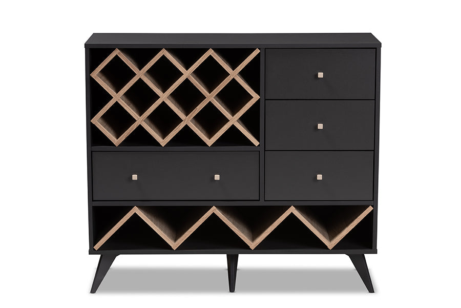 Baxton Studio Savino Mid-Century Modern Dark Grey and Oak Finished Wood Wine Cabinet
