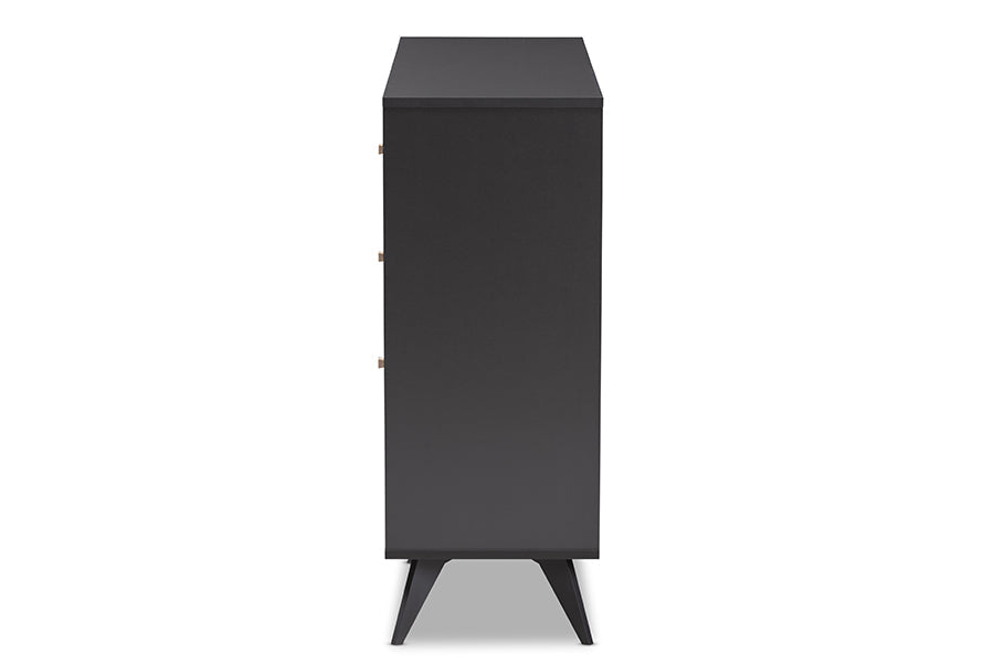 Baxton Studio Savino Mid-Century Modern Dark Grey and Oak Finished Wood Wine Cabinet