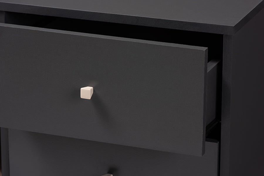 Baxton Studio Savino Mid-Century Modern Dark Grey and Oak Finished Wood Wine Cabinet