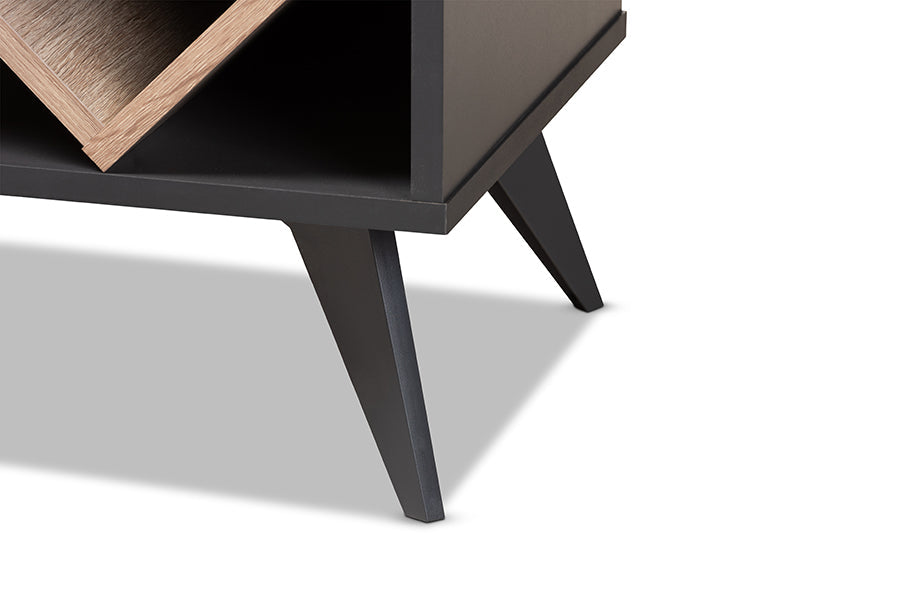 Baxton Studio Savino Mid-Century Modern Dark Grey and Oak Finished Wood Wine Cabinet