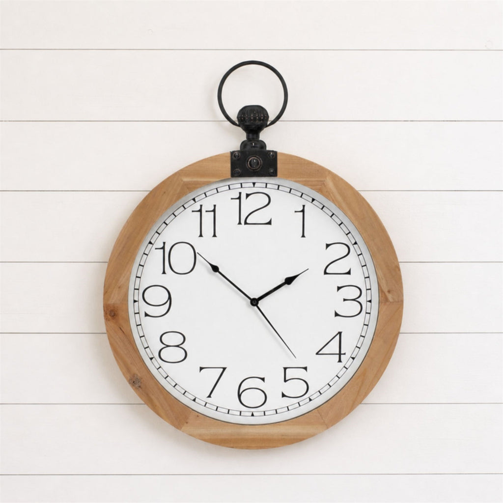 Round Wood Wall Clock Under Glass 23.75"D