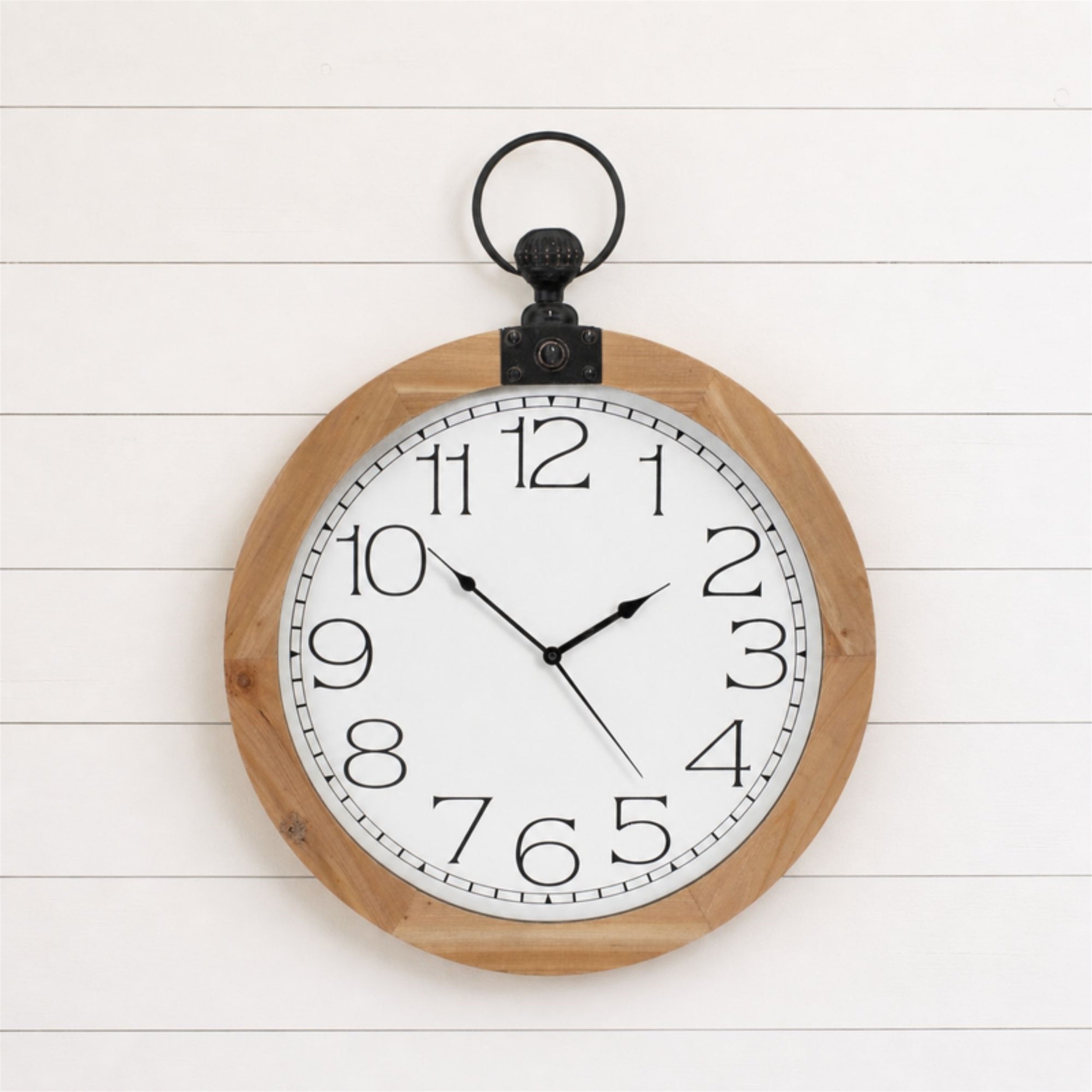 Round Wood Wall Clock Under Glass 23.75"D