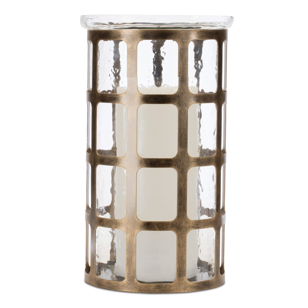 Wavy Glass Candle Holder with Distressed Metal Frame 12.25"H