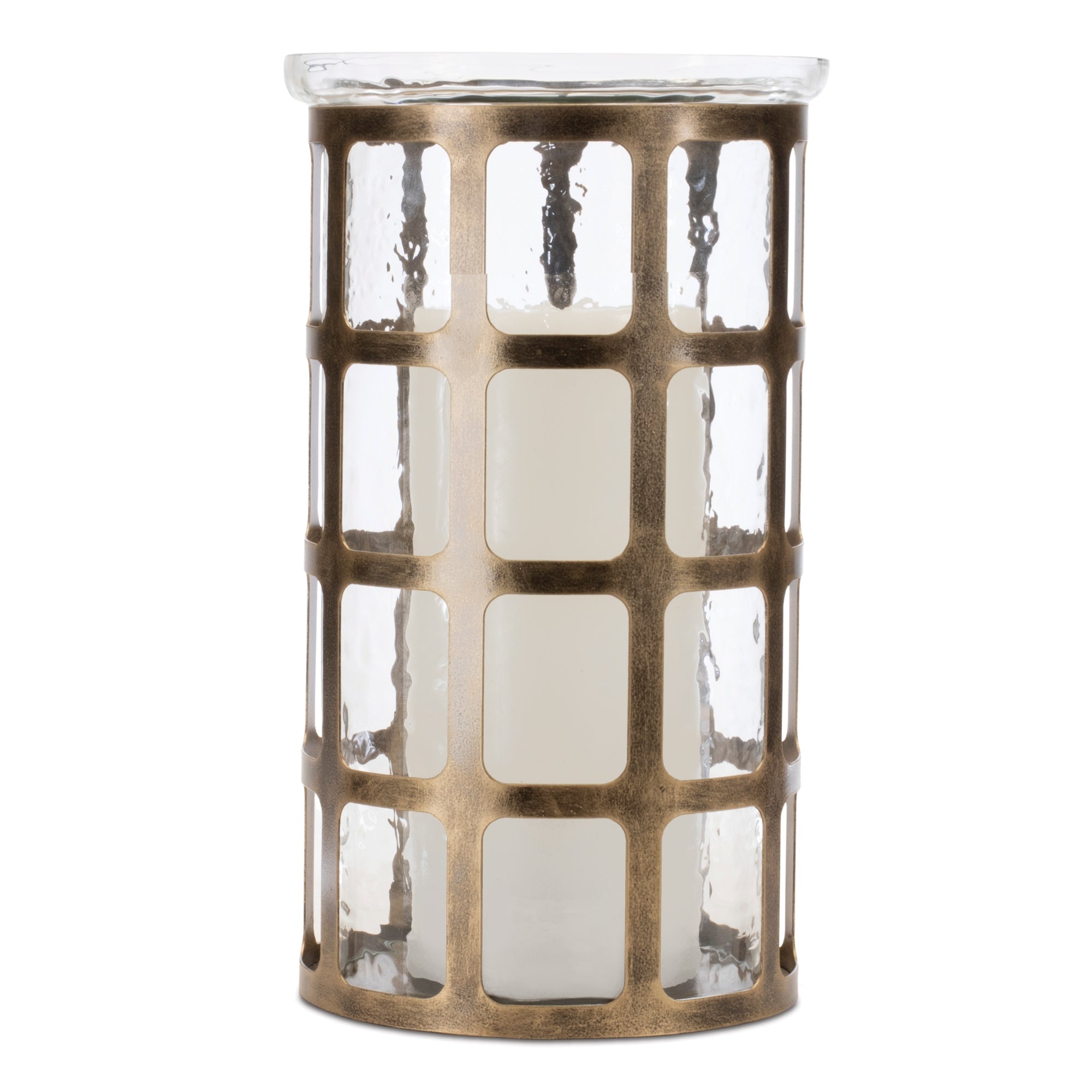 Wavy Glass Candle Holder with Distressed Metal Frame 12.25"H
