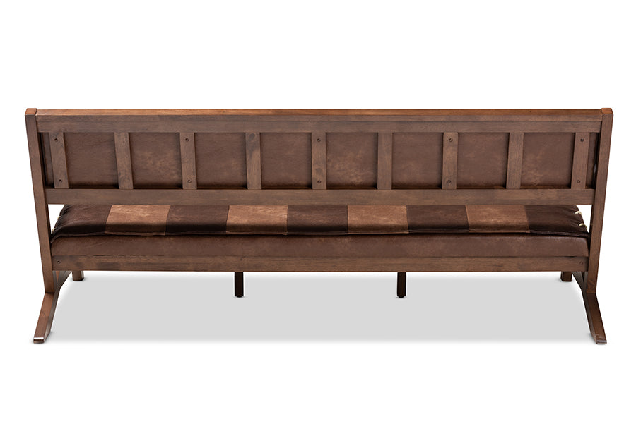 Baxton Studio Rovelyn Rustic Brown Faux Leather Upholstered Walnut Finished Wood Sofa