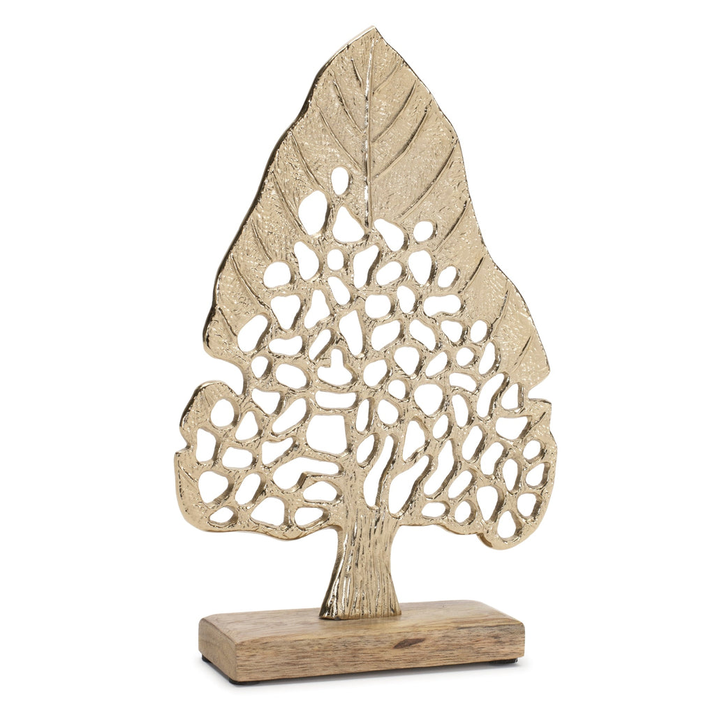 Modern Metal Leaf Tree on Wood Base (Set of 2)