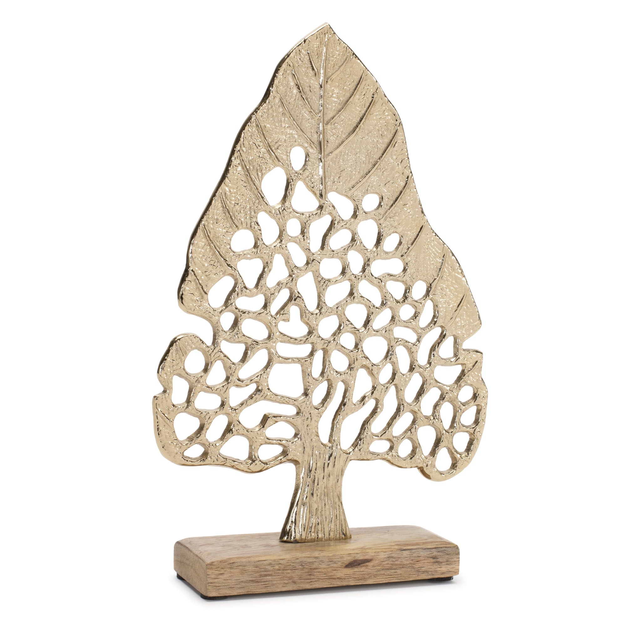 Modern Metal Leaf Tree on Wood Base (Set of 2)