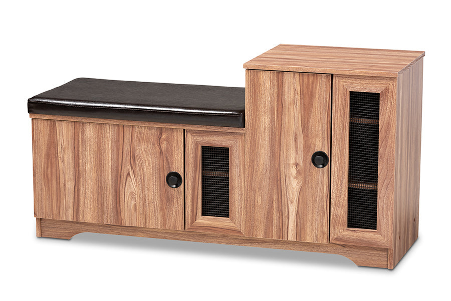 Baxton Studio Valina Modern and Contemporary Dark Brown Faux Leather Upholstered 2-Door Wood Shoe Storage Bench with Cabinet