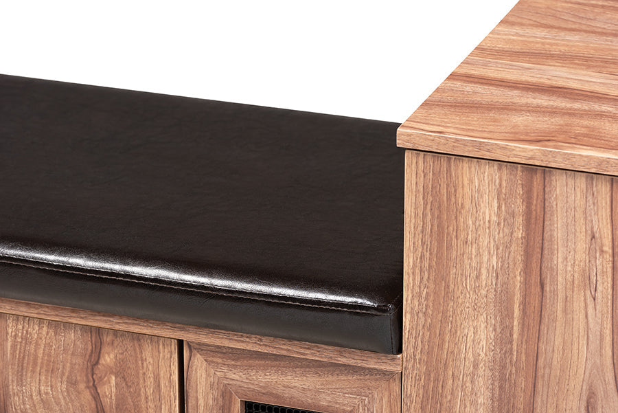 Baxton Studio Valina Modern and Contemporary Dark Brown Faux Leather Upholstered 2-Door Wood Shoe Storage Bench with Cabinet