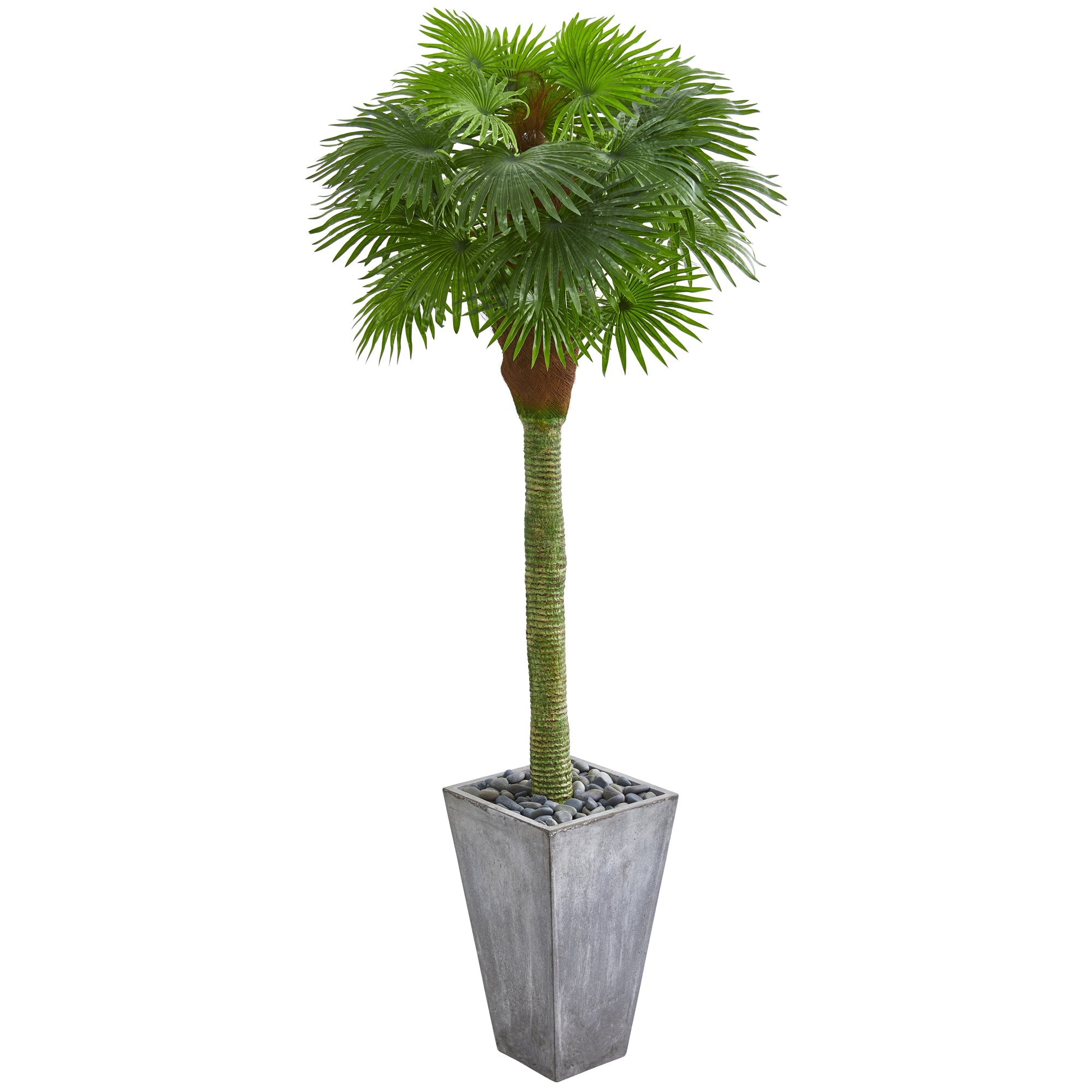 6.5'Fan Palm Artificial Tree in Cement Planter UV Resistant (Indoor/Outdoor)