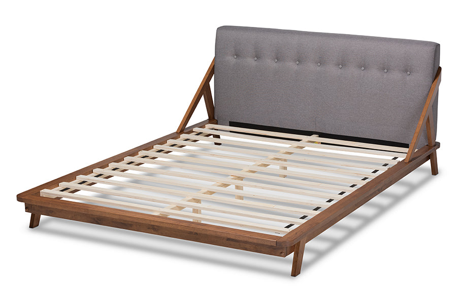 Baxton Studio Sante Mid-Century Modern Grey Fabric Upholstered Wood King Size Platform Bed