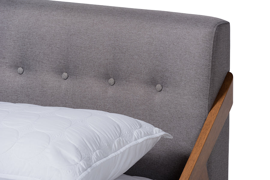 Baxton Studio Sante Mid-Century Modern Grey Fabric Upholstered Wood King Size Platform Bed