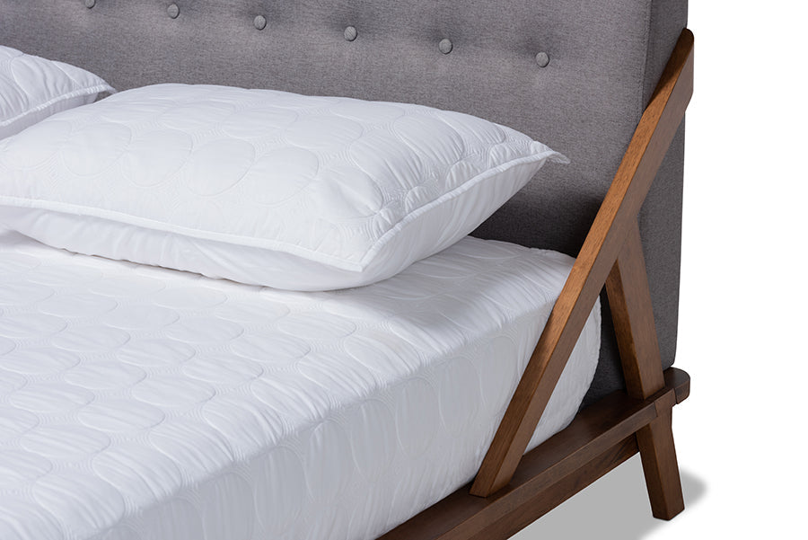 Baxton Studio Sante Mid-Century Modern Grey Fabric Upholstered Wood King Size Platform Bed