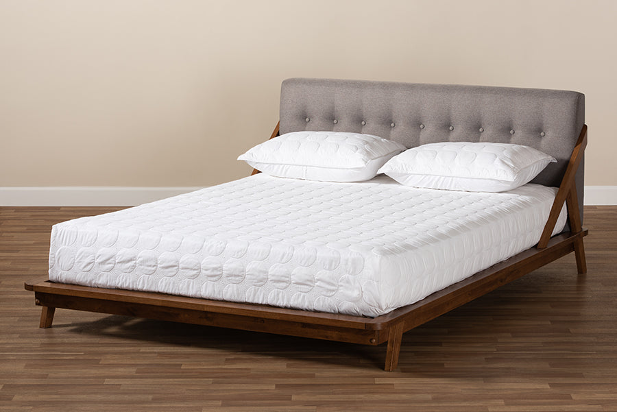 Baxton Studio Sante Mid-Century Modern Grey Fabric Upholstered Wood King Size Platform Bed