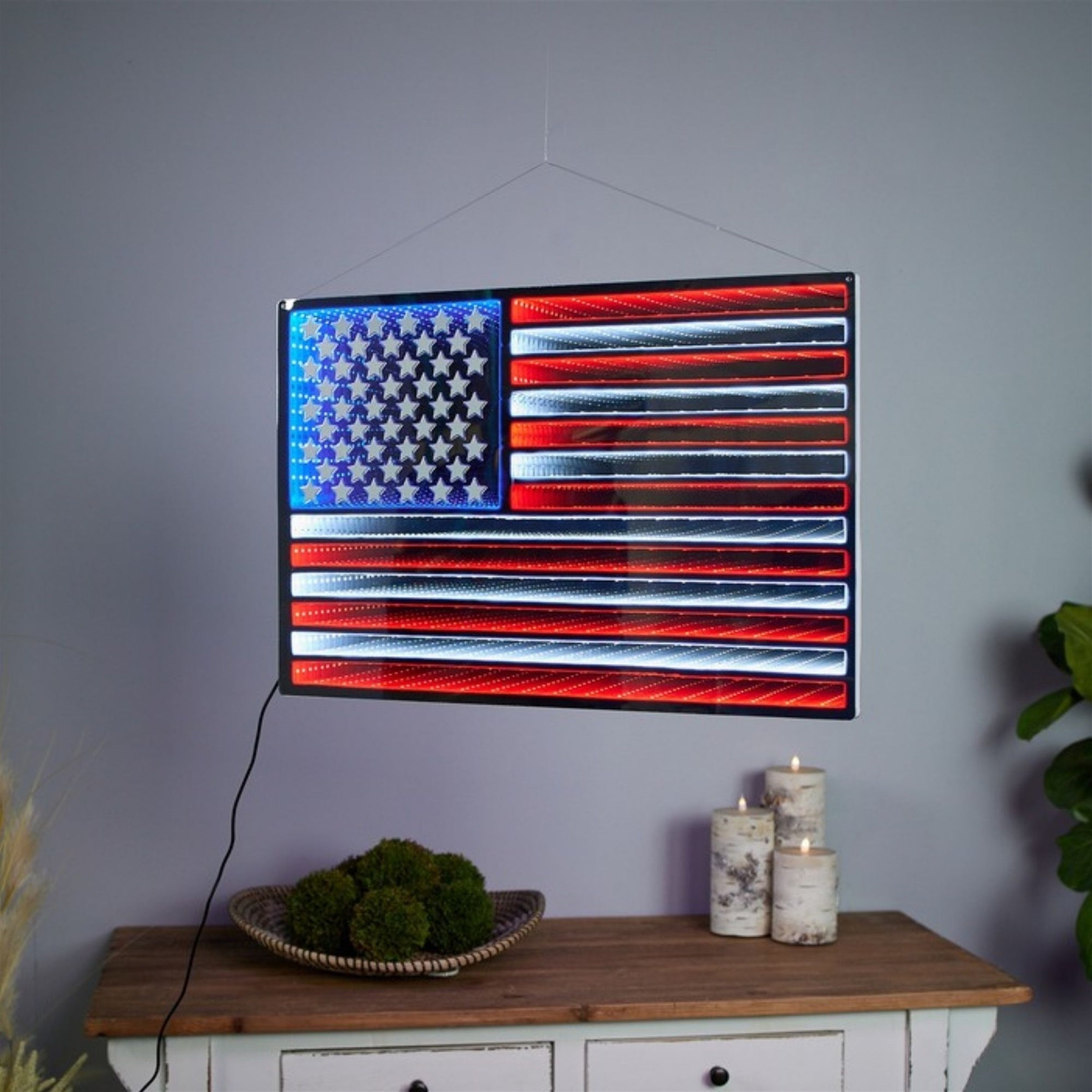 Hanging American Flag Ekko Light Display 23"L
