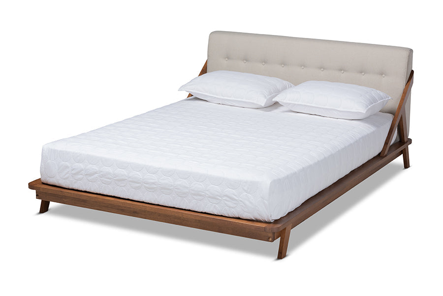 Baxton Studio Sante Mid-Century Modern Light Beige Fabric Upholstered Wood King Size Platform Bed