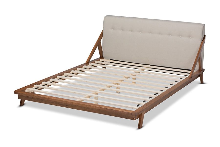 Baxton Studio Sante Mid-Century Modern Light Beige Fabric Upholstered Wood Full Size Platform Bed