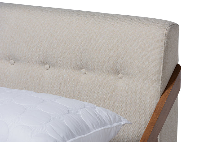 Baxton Studio Sante Mid-Century Modern Light Beige Fabric Upholstered Wood King Size Platform Bed