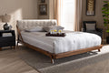 Baxton Studio Sante Mid-Century Modern Light Beige Fabric Upholstered Wood King Size Platform Bed