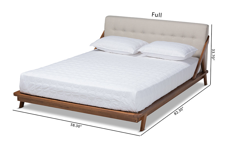 Baxton Studio Sante Mid-Century Modern Light Beige Fabric Upholstered Wood Full Size Platform Bed