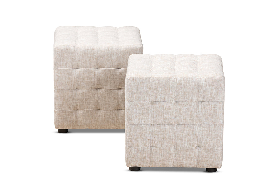 Baxton Studio Elladio Modern and Contemporary Beige Fabric Upholstered Tufted Cube Ottoman Set of 2