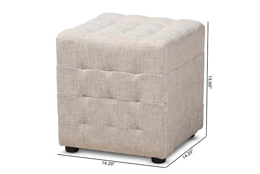 Baxton Studio Elladio Modern and Contemporary Beige Fabric Upholstered Tufted Cube Ottoman Set of 2