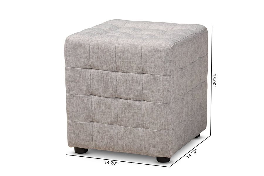 Baxton Studio Elladio Modern and Contemporary Greyish Beige Fabric Upholstered Tufted Cube Ottoman Set of 2