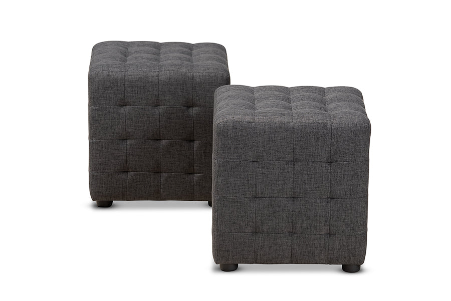 Baxton Studio Elladio Modern and Contemporary Dark Grey Fabric Upholstered Tufted Cube Ottoman Set of 2