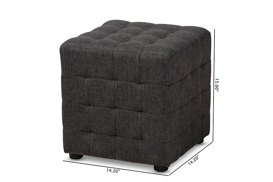 Baxton Studio Elladio Modern and Contemporary Dark Grey Fabric Upholstered Tufted Cube Ottoman Set of 2