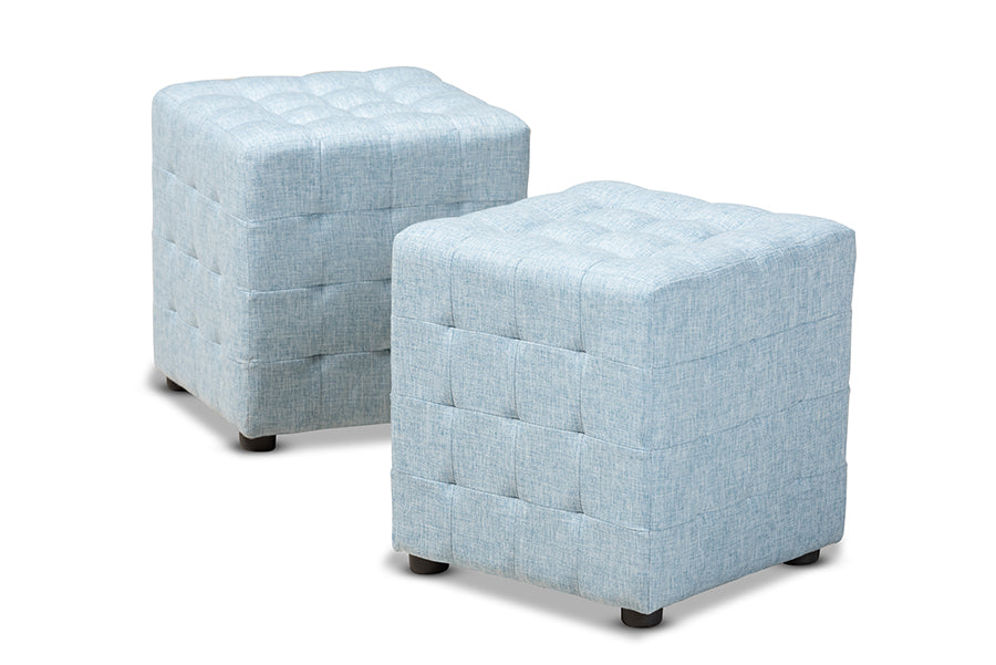 Baxton Studio Elladio Modern and Contemporary Light Blue Fabric Upholstered Tufted Cube Ottoman Set of 2