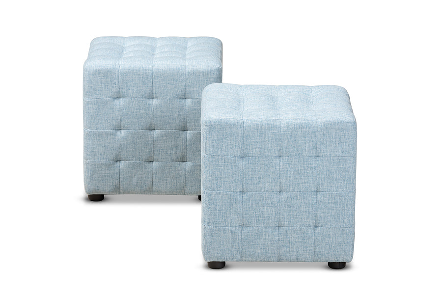 Baxton Studio Elladio Modern and Contemporary Light Blue Fabric Upholstered Tufted Cube Ottoman Set of 2