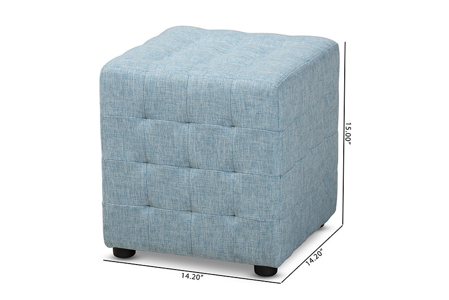 Baxton Studio Elladio Modern and Contemporary Light Blue Fabric Upholstered Tufted Cube Ottoman Set of 2